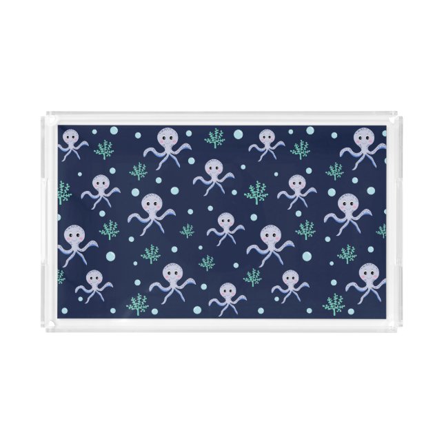 Octopus under the sea kids pattern acrylic tray (Front)