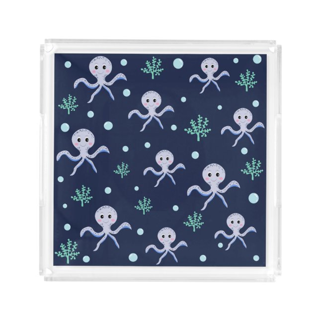 Octopus under the sea kids pattern acrylic tray (Front)