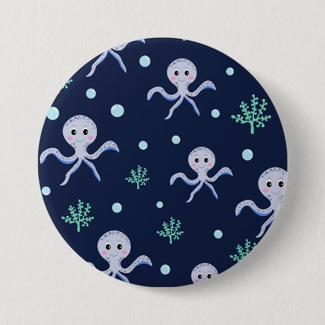 Octopus under the sea kids pattern button (Front)
