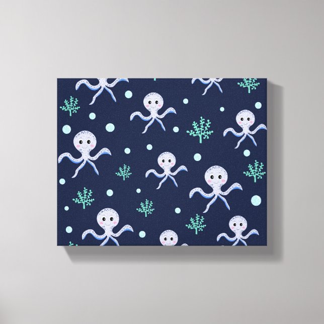 Octopus under the sea kids pattern canvas print (Front)