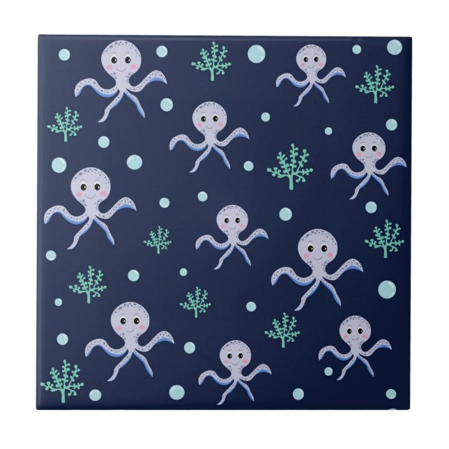 Octopus under the sea kids pattern ceramic tile (Front)