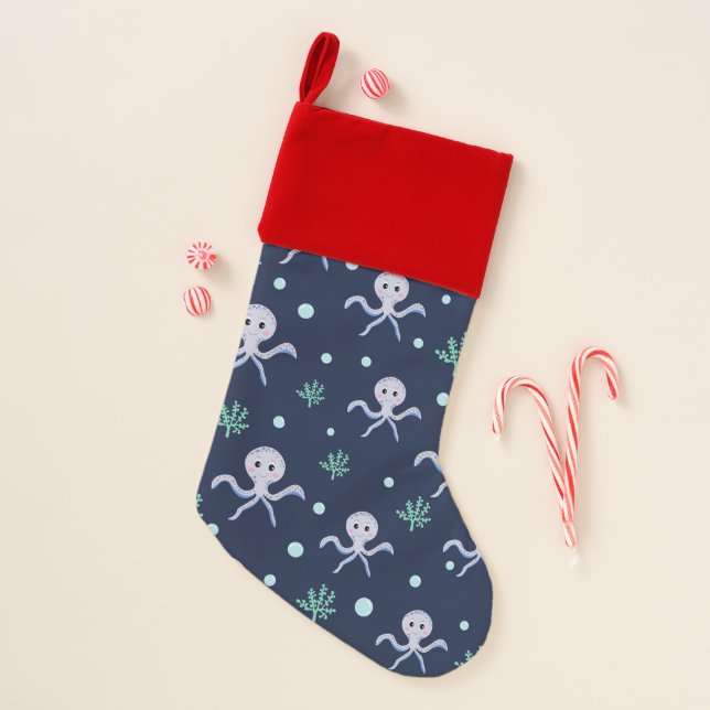 Octopus under the sea kids pattern christmas stocking (Front)