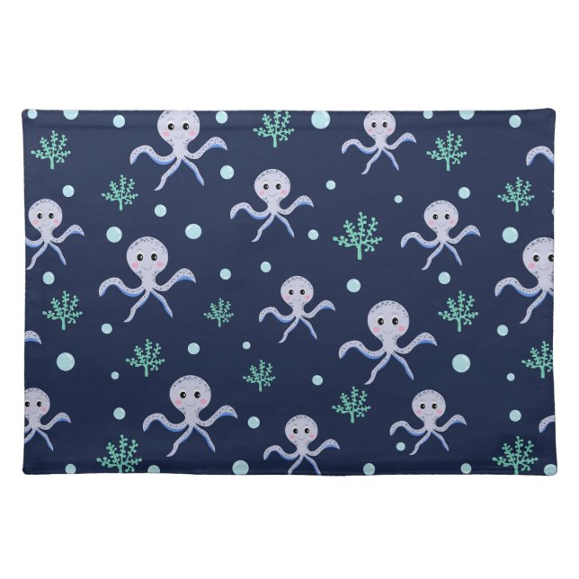 Octopus under the sea kids pattern cloth placemat (Front)