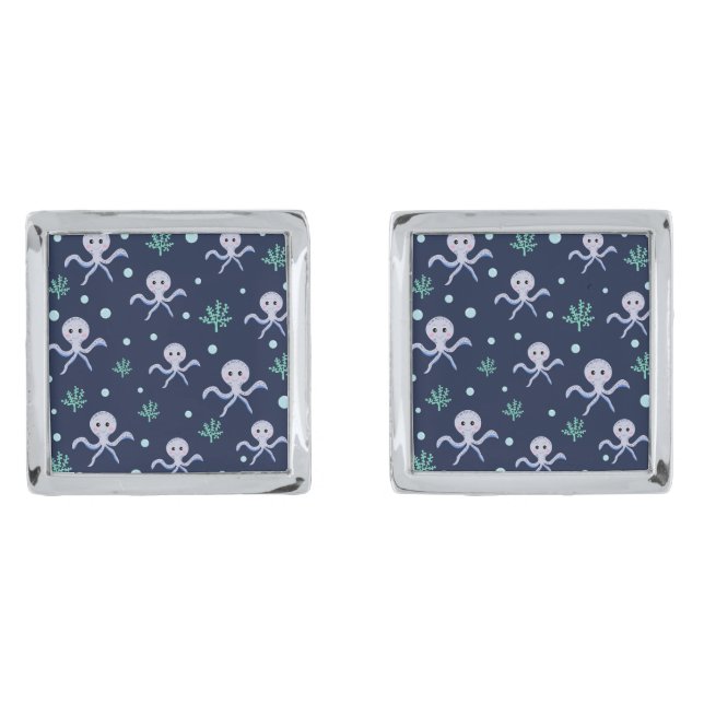 Octopus under the sea kids pattern cufflinks (Front)