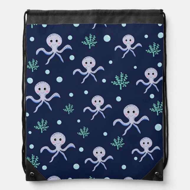 Octopus under the sea kids pattern drawstring bag (Front)