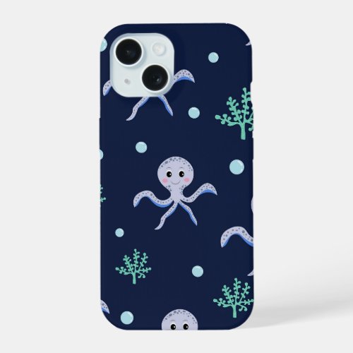 Octopus under the sea kids pattern iPhone 15 case