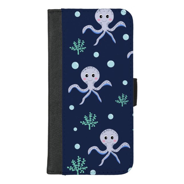 Octopus under the sea kids pattern iPhone wallet case (Front)