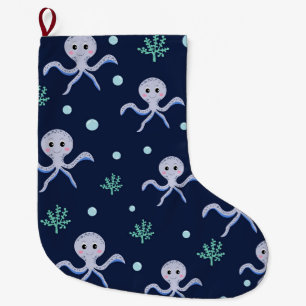 Octopus under the sea kids pattern large christmas stocking