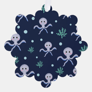 Octopus under the sea kids pattern ornament card