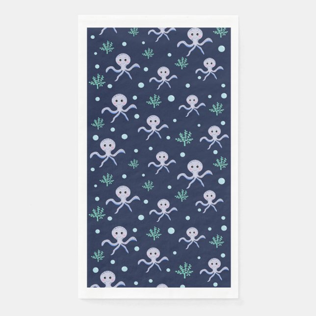 Octopus under the sea kids pattern paper guest towels (Front)