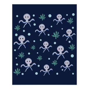 Octopus under the sea kids pattern poster