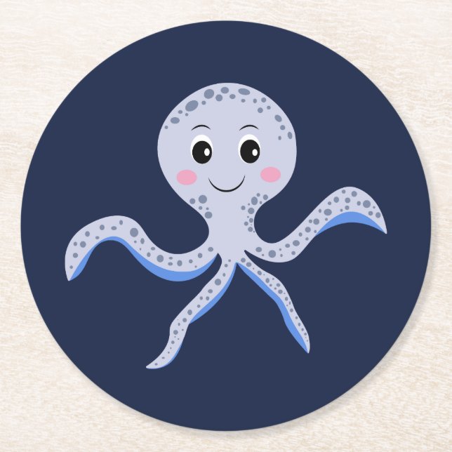 Octopus under the sea kids pattern round paper coaster (Front)