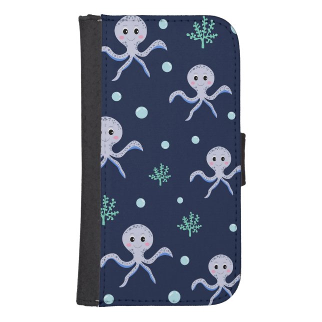 Octopus under the sea kids pattern samsung galaxy wallet case (Front)