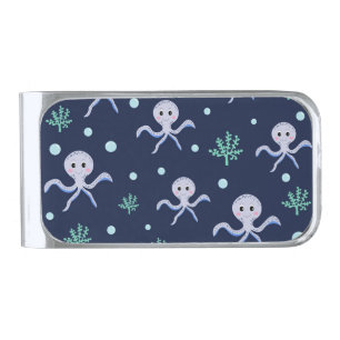 Octopus under the sea kids pattern silver finish money clip