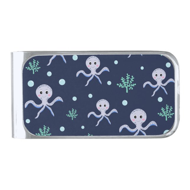 Octopus under the sea kids pattern silver finish money clip (Front)