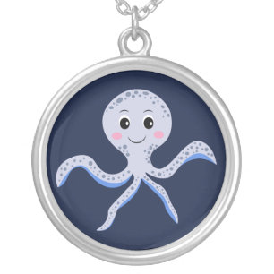 Octopus under the sea kids pattern silver plated necklace