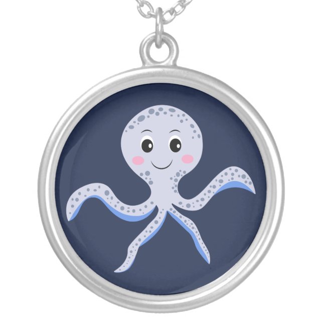 Octopus under the sea kids pattern silver plated necklace (Front)