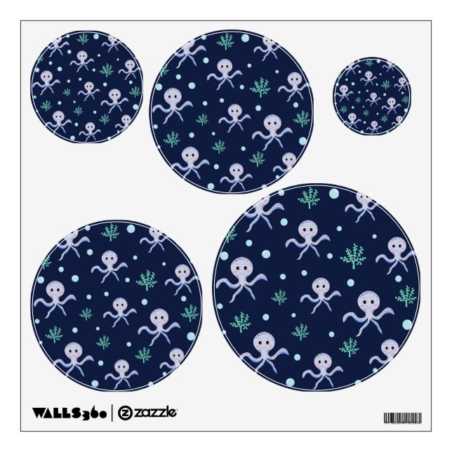 Octopus under the sea kids pattern wall decal (Front)