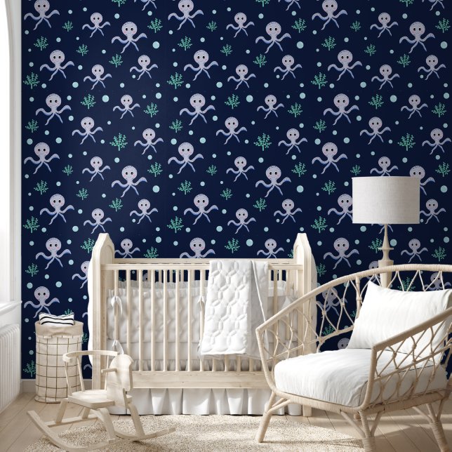 Octopus under the sea kids pattern wallpaper  (Kids)