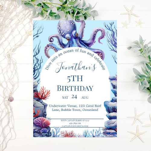 Octopus Under the Sea Ocean Birthday Invitation