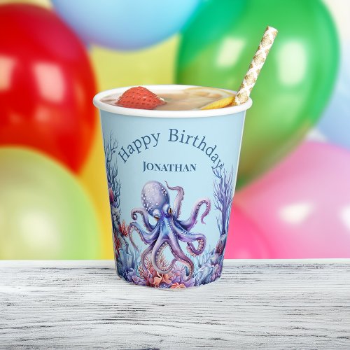 Octopus Under the Sea Personalized Birthday Paper Cups