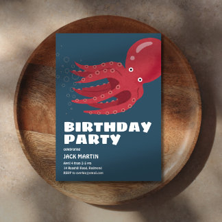 Octopus Undersea Themed Birthday Invitation