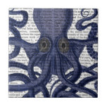 Octopus Up-Close Ceramic Tile<br><div class="desc">Octopus 9,  Blue by Fab Funky. Upclose image of an octopus with a book page for a background.|191862D</div>