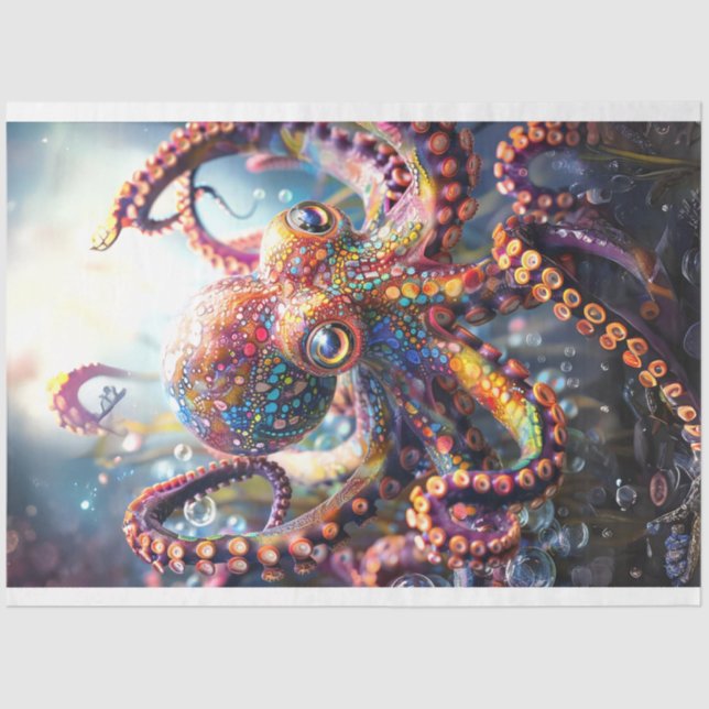 Octopus Vibrantly Colored Decoupage Tissue Paper (Front)