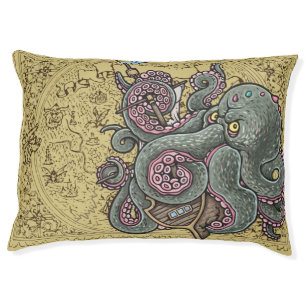 Octopus Vintage Map Nautical Pet Bed