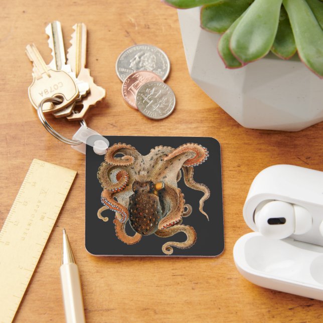 Octopus Vulgaris, Vintage Marine Life Animals Keychain (Desk)