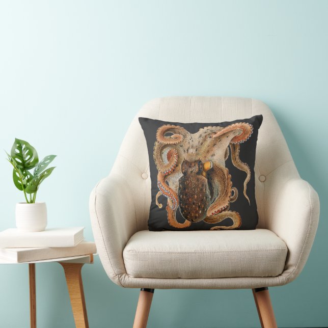 Octopus Vulgaris, Vintage Marine Life Animals Throw Pillow (Chair)
