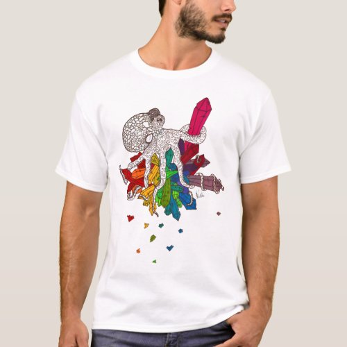 Octopus w Crystals front  Snail back T_Shirt