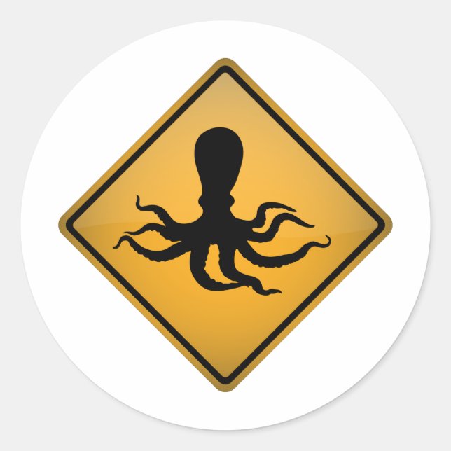 Octopus Warning Sign Classic Round Sticker (Front)