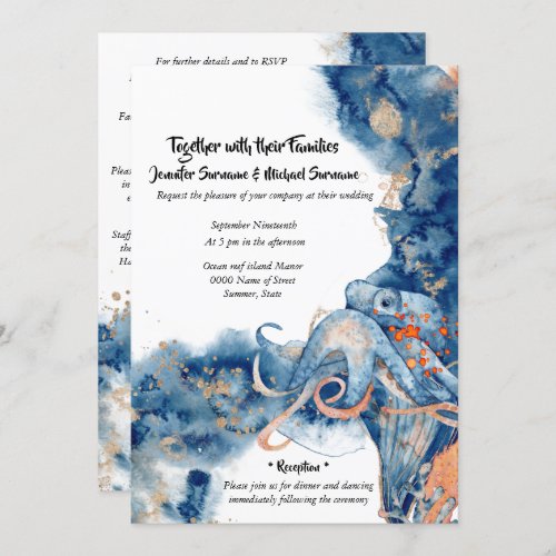 Octopus watercolor beach wedding coastal sea life invitation