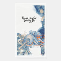 Octopus watercolor ocean mammals blue orange chic