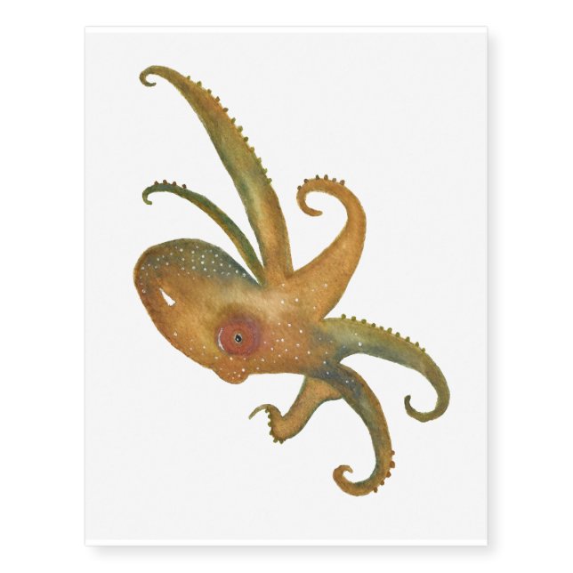 Octopus Watercolor Temporary Tattoo (Front)