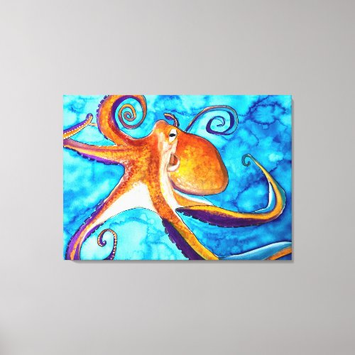 Octopus watercolor under the sea art canvas print