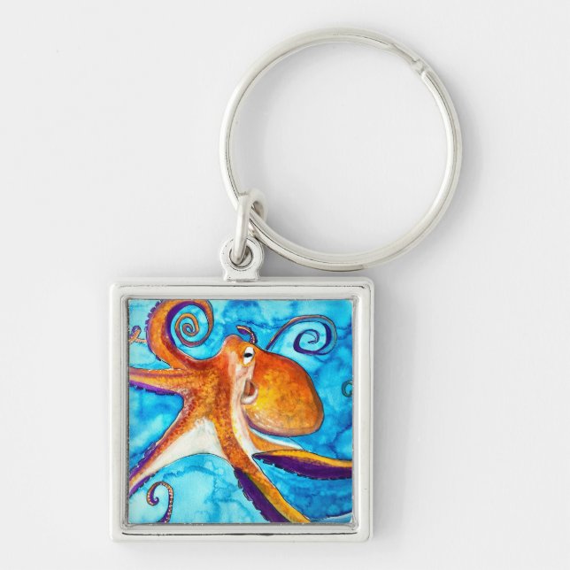 Octopus watercolor under the sea art keychain (Front)