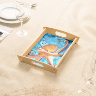 Octopus watercolor under the sea art serving tray