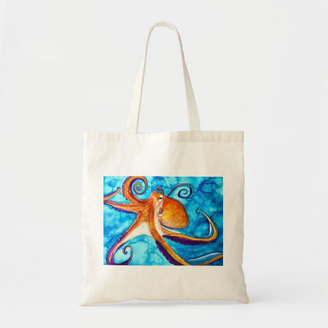 Octopus watercolor under the sea art tote bag (Front)