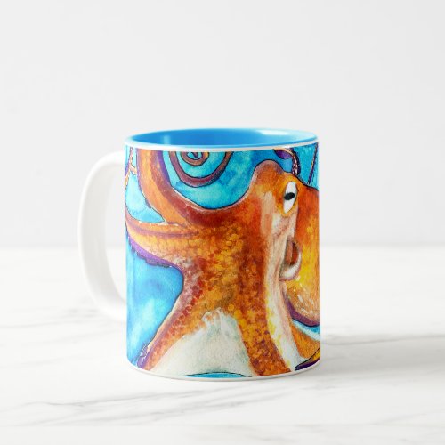 Octopus watercolor under the sea art Two_Tone coffee mug