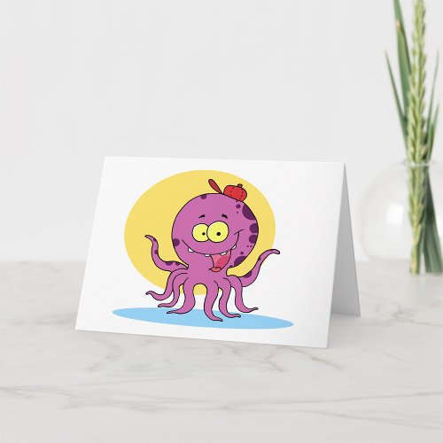 Octopus Wearing A Red Ball Cap Greeting Cards