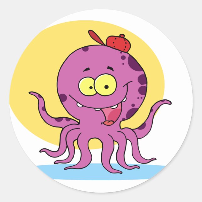 Octopus Wearing A Red Ball Cap Stickers (Front)