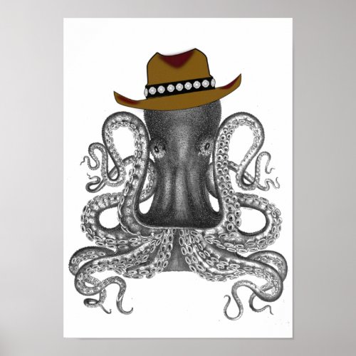 Octopus Wearing Stetson Hat Vintage Cowboy Hat Poster