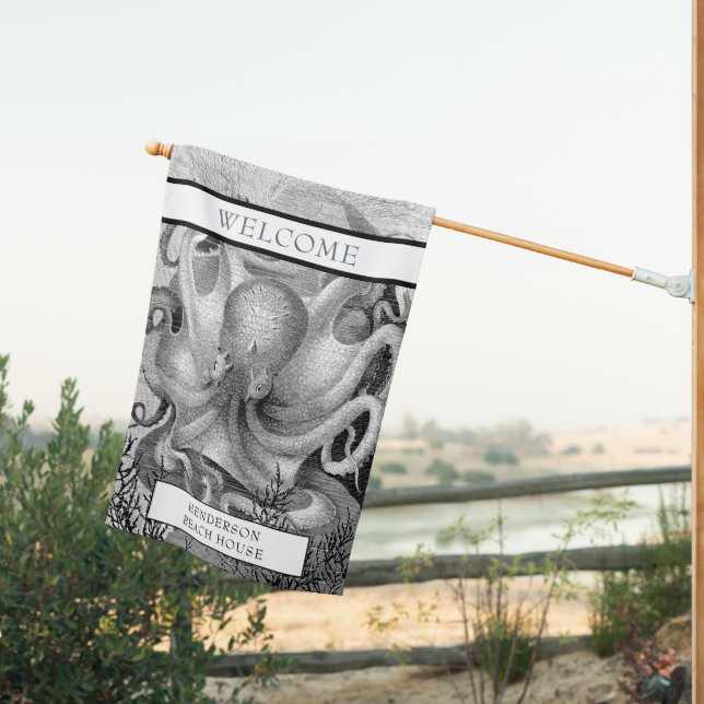 Octopus Weatherproof Personalized  House Flag (Insitu (Back))