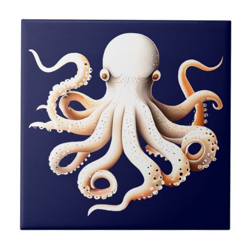 Octopus white orange 3D nautical beach theme Ceramic Tile