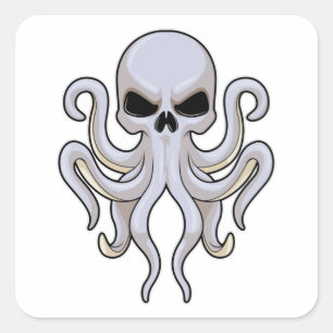 Octopus with 8 Arms & Skull Square Sticker