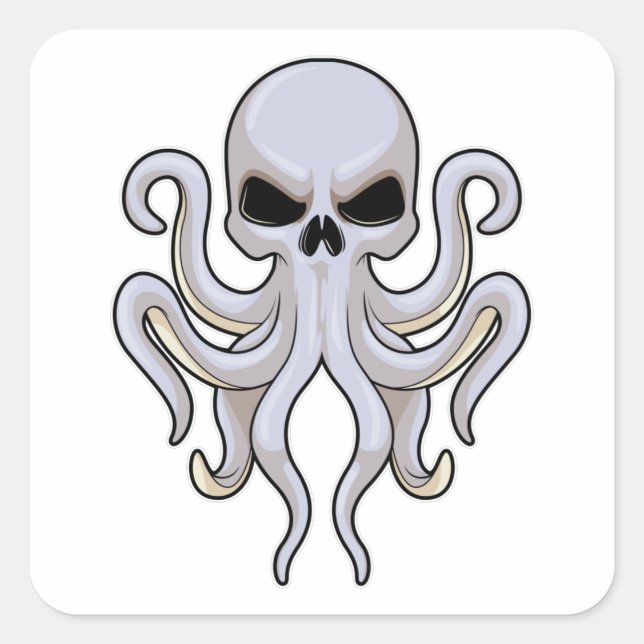 Octopus with 8 Arms & Skull Square Sticker (Front)