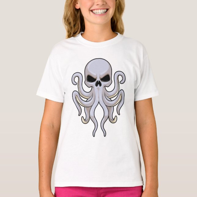 Octopus with 8 Arms & Skull T-Shirt (Front)
