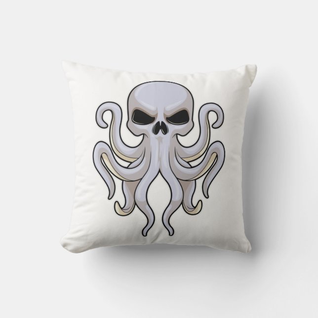Octopus with 8 Arms & Skull Throw Pillow (Front)